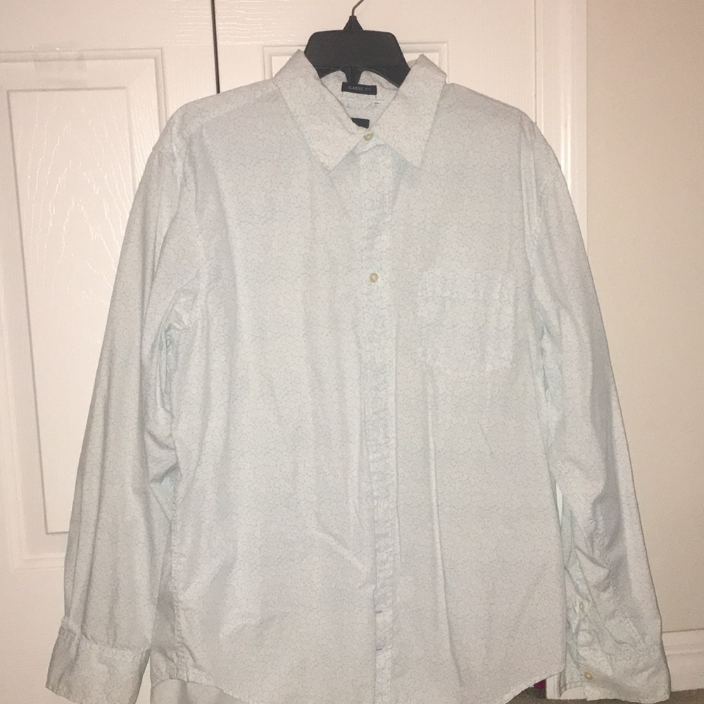 Light blue & white classic fit button up polo